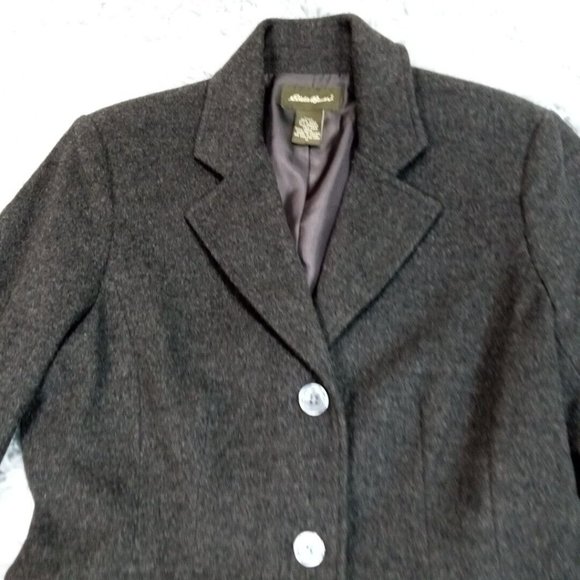 Eddie Bauer ‎ Womens Jacket Gray S Wool Rabbit Hair Coat Faux Pockets Blazer - Picture 5 of 12
